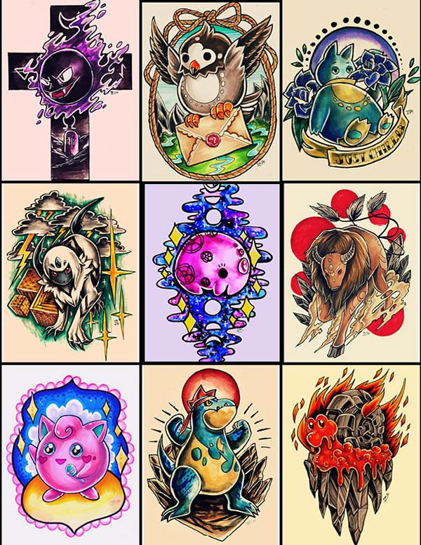 jyu-vi0le-grace:thenintendard:  Pokemon Tattoo Designs Project By Jazmin Castillo