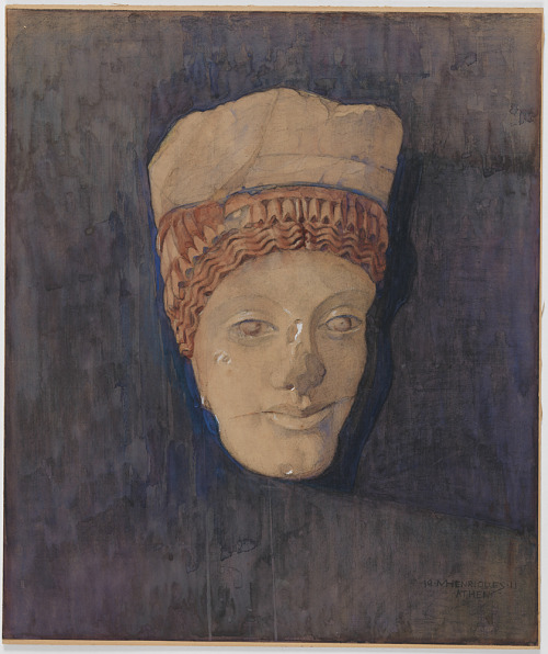 amare-habeo:Marie Henriques (Danish, 1866 – 1944)Head of Kore, N/DWatercolor on paperAcropolis Museu