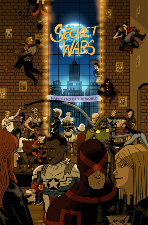 fuckyeahpetermj: Secret Wars #1 Party variant (please check out how cute Peter and MJ are up there on the wall!) 
