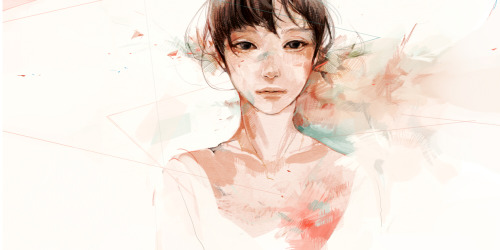 solairebee:  Various works by Tae (たえ) Tae is a Japanese artist who often paints portraits of women in her works. Her minimal use of color as well as the movement of shapes and brushstrokes across the portraits creates a clean, seemingly weightless