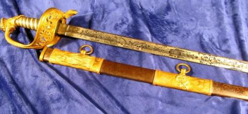 Sword presented to Lt. Thomas C. Burnes by the men of Battery L 5th US Artillery, American Civil War