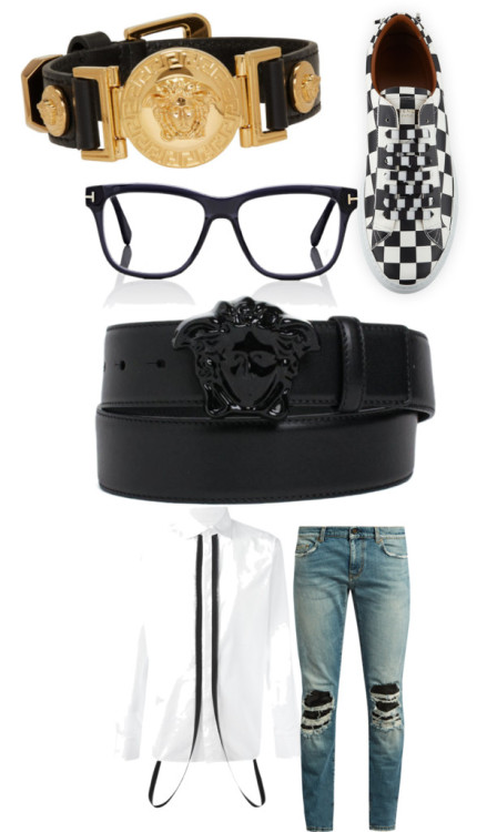 versace,on the floor by louisjames featuring mens eyeglassesYves Saint Laurent mens blue jeans / Giv