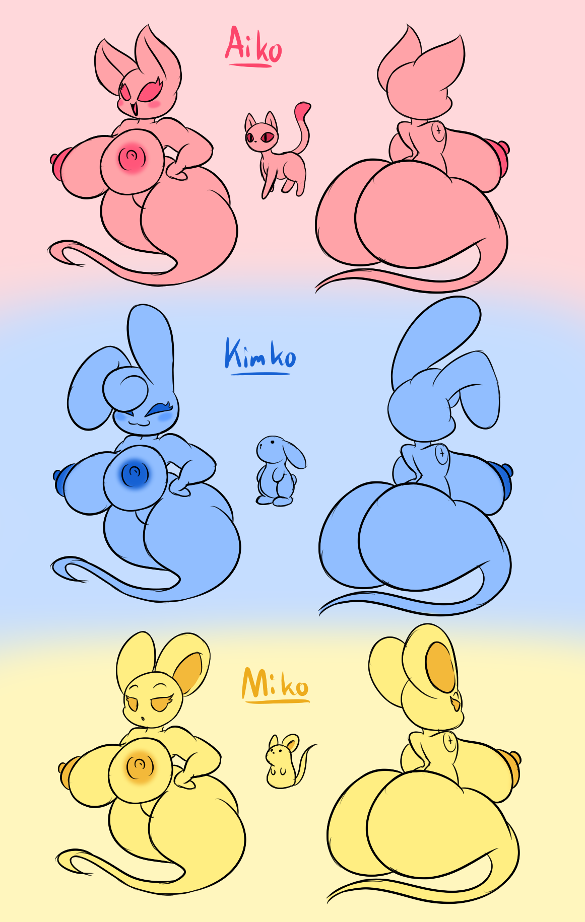 kirbot12:Ko Sisters (Aiko, Kiko, Miko)Age:1000+ Height: They can change their size