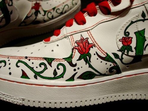 Hand painted ‘Rose City’ custom AF-1s. These have SOLD, but I do shoes one-of-a-kind to order.  Visi