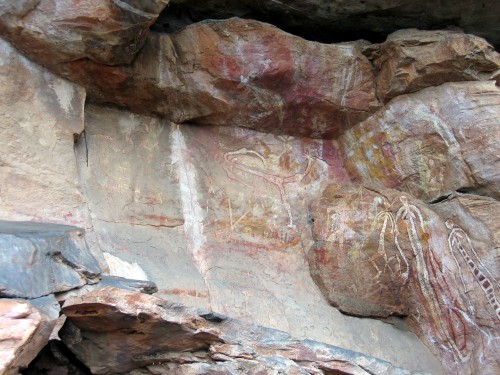 Aboriginal rock art of the Algaihgo Fire Woman at the Kakadu National Park, NT, Australia. Noti