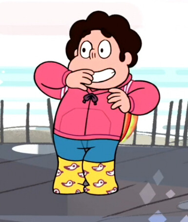 princesssilverglow:  I was watching Frybo again today and oh gosh I actually never realised how extremely cute Steven is in this episode! I mean look at that precious little boy in that cute galoshes and that awesome cheeseburger backpack! ♥ Just looking