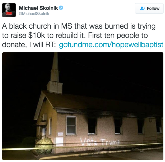 the-movemnt:  A black church was set on fire and tagged with the words “Vote Trump”On