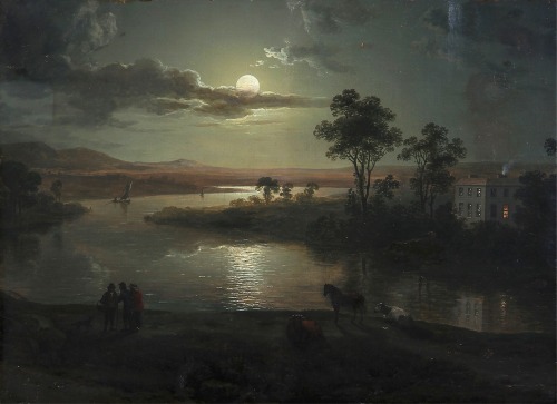 Evening Scene with Full Moon and Persons, Abraham Pether, 1801