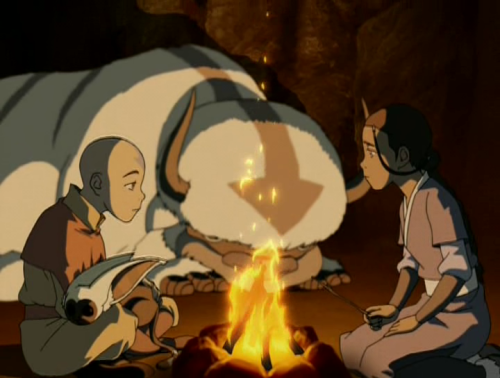 avatarsymbolism: Aang and Zuko sharing their backstory with Katara (in a cave no less! Well, technic