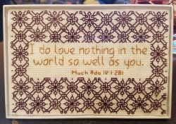 silver-thread-and-golden-needles: First update in a while! One of my favorite Shakespeare quotes.  I made this in about two days for my boyfriend’s birthday and just about gave myself carpal tunnel This is beautiful