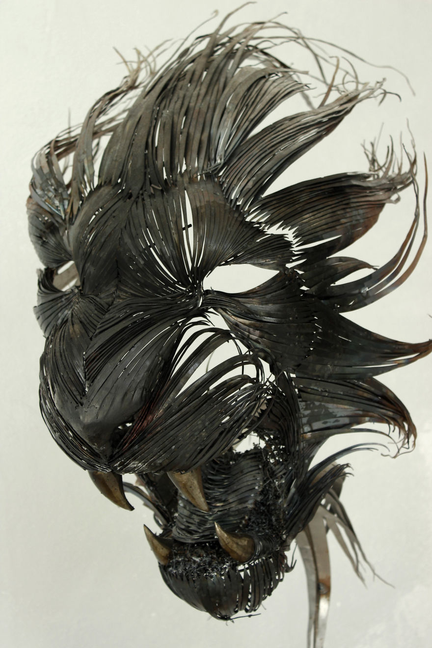 creative-anarchy:  boredpanda:    I Hand-Craft Animal Masks From Hammered Steel 
