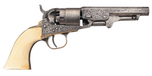 Rare engraved Colt Model 1862 pocket revolver with ivory grips.Estimated Value: $4,500 - $7,000