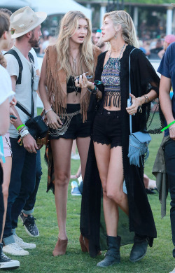 runwayandbeauty:  Gigi Hadid &amp; Devon Windsor - Coachella Music Festival, Indio, California, April 11, 2015.