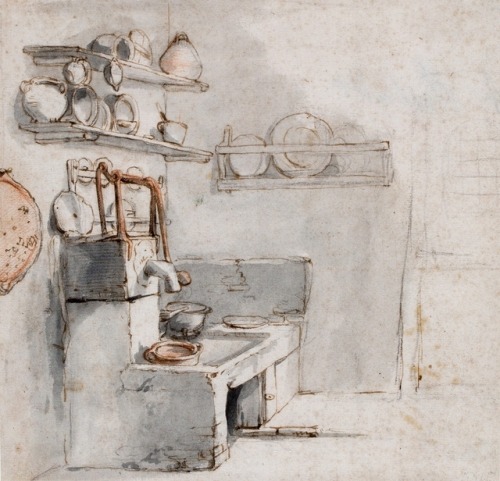 Keuken met pomp en wasbak, Cornelis Dusart