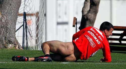 Chilean soccer player force-stripped by team mates. [#soccer #nude #publicnudity #stripped #force-stripped