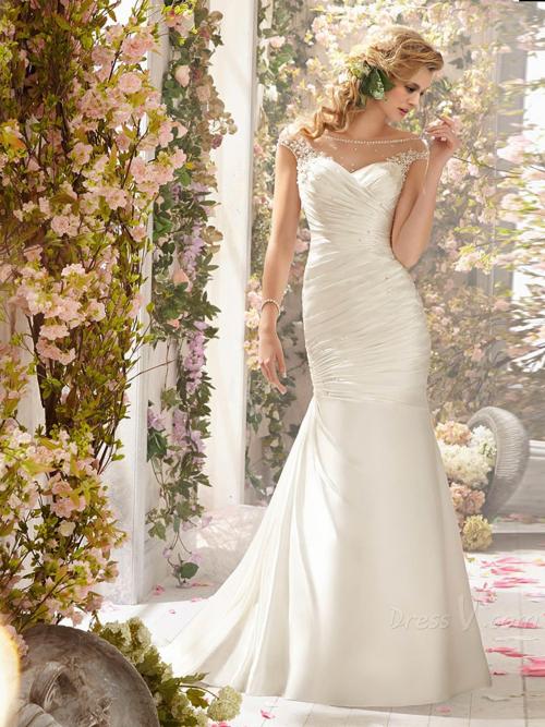 dressvbridal:  Elegant Mermaid Scoop Neck Beads Sweep Train Wedding Dress - Dressv.com order now»htt