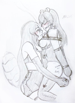 whitemantis:ushinomusume:That’s the most NSFW art I did… Ever…Aaaaand lesbians! Yay! Wait… What? Yes, why not? These lovely OCs sure deserve some love.I’m quite proud of it! (even if this is just an unfinished sketch)It’s been a while since