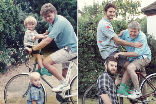 ink-its-art:owmeex:Two Brothers Re-Create Childhood Photos As A Priceless Gift To Their Mother (via 