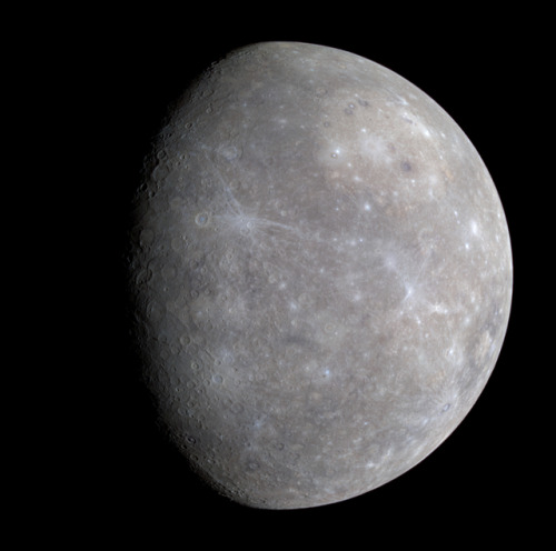 Mercury in enhanced color, imaged by MESSENGER  Credit: NASA / JPL