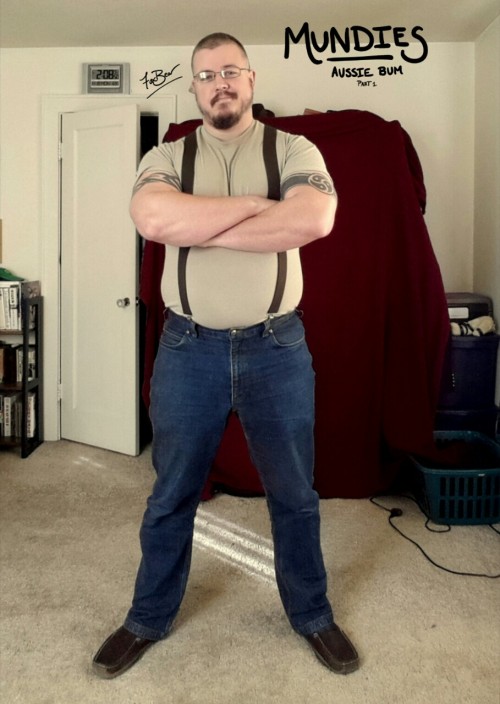 foxbear:  Wasn’t feeling great after court this morning, so I called off this afternoon and stayed home. Realized that it was Monday and that we were due another installment of MUNDIES! Shirt, suspenders and moccasins: Second-hand and tagless Jeans: