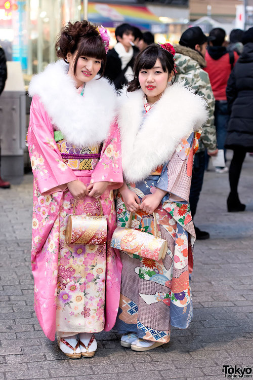 tokyo-fashion:  125 pictures of beautiful furisode kimono on the streets of Shibuya during Coming of Age Day 2014 in Japan. This is one of my favorite fashion days of the year - so many pretty kimono everywhere in Tokyo!!!