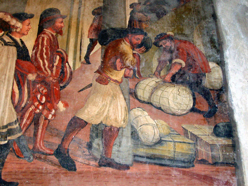 SEries of frescoes by showing Bartolomeo Colleoni giving audience and  hunts and tournaments given f