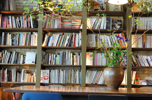 littledallilasbookshelf:  Bookshelf at Cafe Bibliotic Hello, China 
