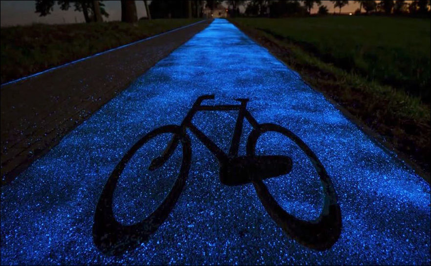 thedesigndome:Iridescent and Environmentally Friendly Bike Path Lights Up After Poland