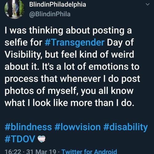Screen capture of tweet:BlindinPhiladelphia @BlindinPhilaI was thinking about posting a selfie for 