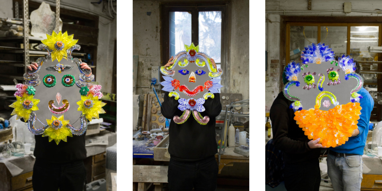 Teste Composte for Emma Scully Gallery
Ms. Italia, The Clown, The Biker
A series of mirrors inspired by Arcimboldo composed  of swirls, rosettes, flowers and leaves – some of the most typical elements of craftwork on Venetian mirrors –  in the place...