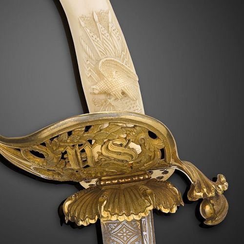 art-of-swords:  United States Cavalry Officer’s SwordDated: 1864Culture: AmericanMeasurements: overall length 43 ½ inches (110.4cm); blade length 34 ¾ inches (88.2cm)A piece of Civil War militaria, this presentation sword was given to United States