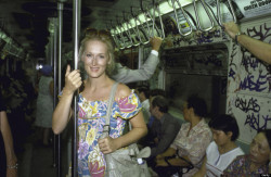 yogaboi:   Meryl Streep riding the New York City subway in August 1981.   I wouldn’t wanna sit down either