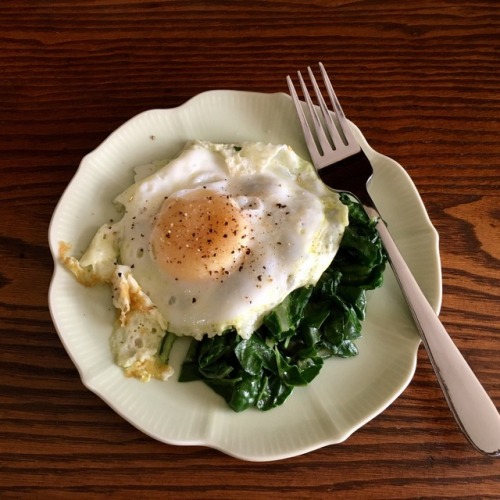 Fried egg with silverbeet + butter