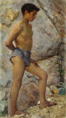 Ludwig von Hoffman 1861-1945 Junge in Einer Felslandschaft - Boy in Rocky Landscape  