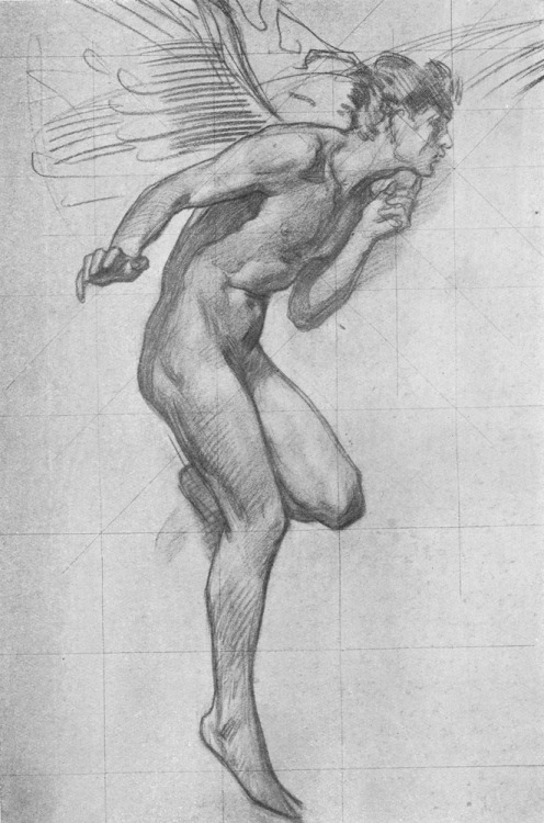 Harold Speed (1872-1957)  -  Study for figure of Boreas, chalk on paper.