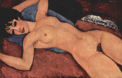 kvetchlandia:  Amedeo Modigliani      Red Nude     1917 “With one eye you are looking at the outside world, while with the other you are looking within yourself.” Amedeo Modigliani 