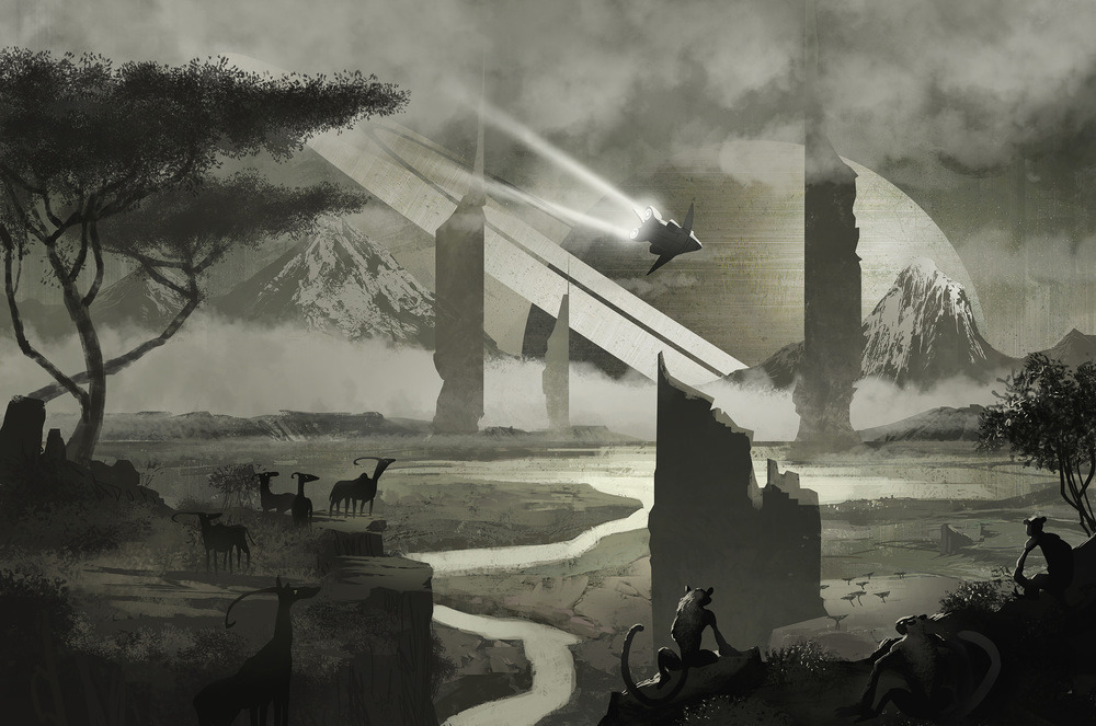 fuckyeahvideogamesartworks:  NO MAN´S SKY black n white concept art by Leading Light