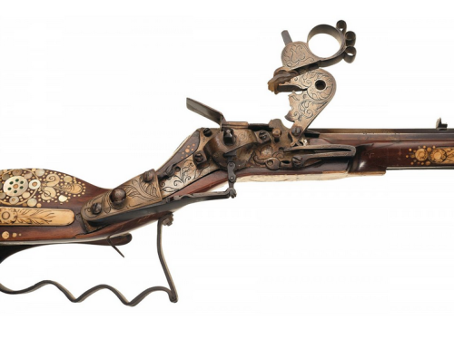 An ornate bone inlaid wheellock tschinke musket originating from Silesia, mid 17th century.Sold at A