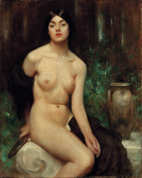 Arthur Hacker [English. 1858 - 1919]A female nude at her toilet. 1918