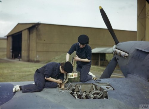 Armourers of the Women’s Royal Navy Service re-arm a Hawker Hurricaneat the Fleet Air Arm airf