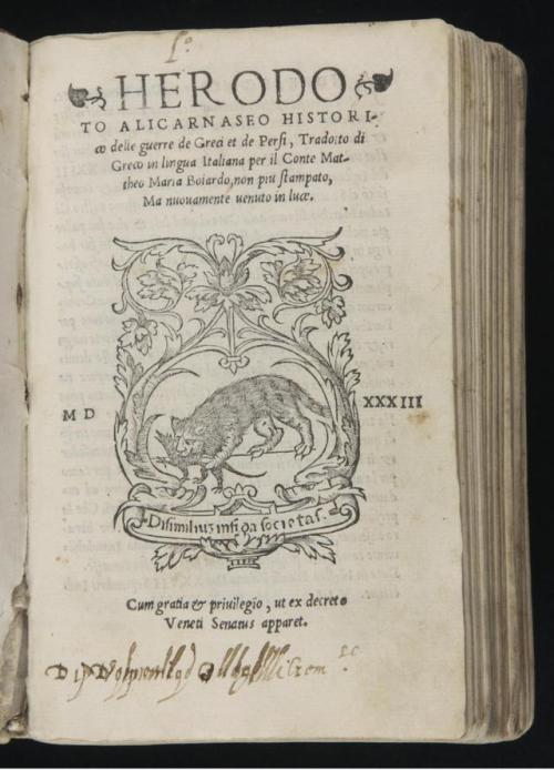 worldhistoryfacts:Title page of a 1502 Italian edition of Herodotus’ histories, part of the explosio