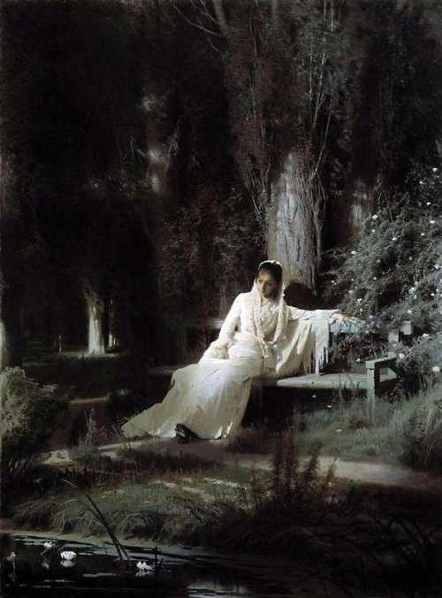 Painting of a moonlit night (1880) by Russian artist, IvanKramskoy (1837-1887).