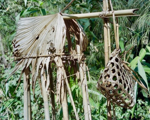 Bamboo frame, basket and dried palm leaf, rural Chiang Mai Province, Thailand, 2000. (กรอบไม้ไผ่, ตะ