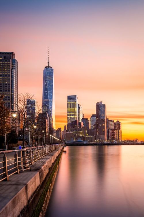 Lower Manhattan at sunset - Lower Manhattanat sunset as viewed from Hudson River…