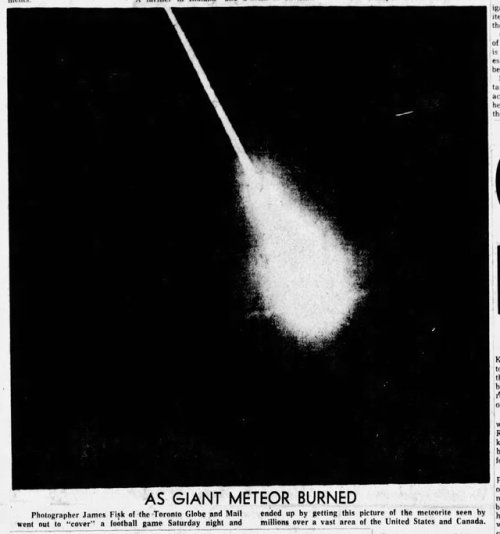 michiganpast: Image of a meteor seen across the Great Lakes Region on 9/17/1966 taken by a Toronto 