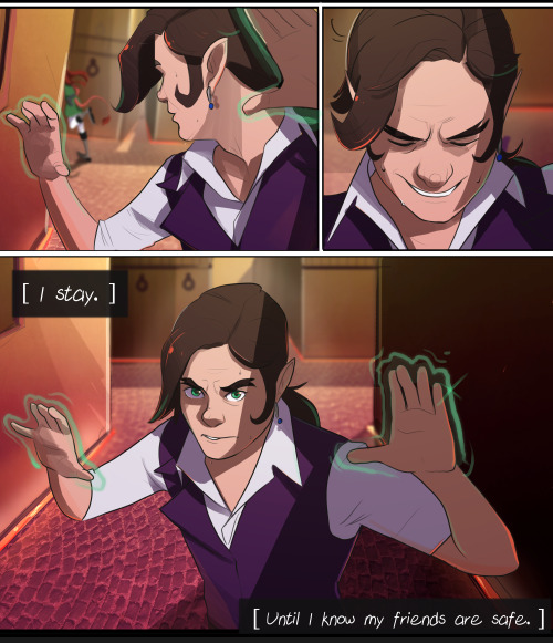 floatslikebricks:Scanlan for MVP.[image description: a three-panel comic featuring Scanlan, standing