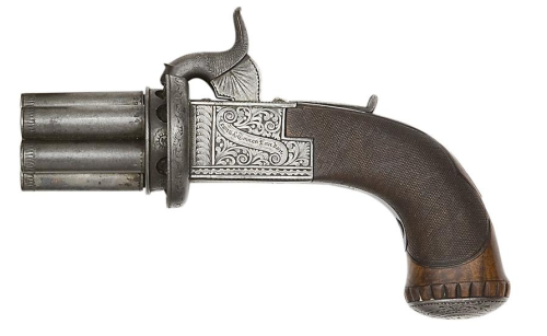 A percussion pepperbox revolver crafted by Lewis and Tomes of London, early to mid 19th century.