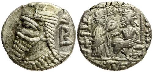Silver Parthian drachmas. The first drachma is of king Mithridates I (171-135 BCE), the second, King
