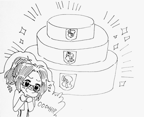 hibana:  09.05 Happy Birthday Hanji! There was supposed to be a part 2 where Hanji cut the cake and there was a titan inside, but it turned out worse than Levi’s drawings. 