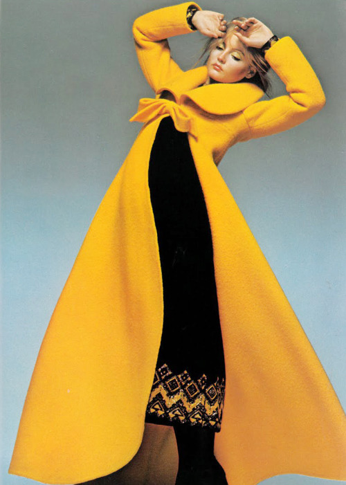 seventiessixties:1970-71 - Leonard velvet coat in Vogue UK September 1970